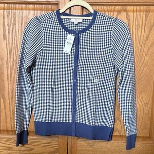 LOFT Navy and Cream Houndstooth Cardigan